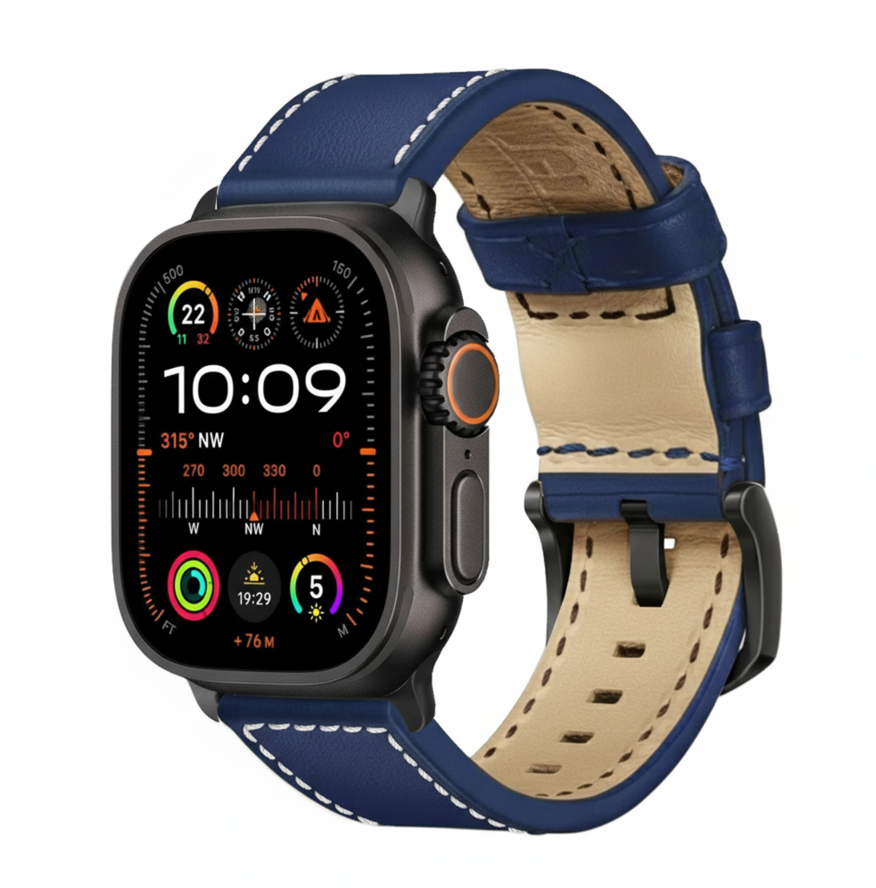 Blau mit Kontrastnaht / Ultra/46mm/45mm / Schwarz Matt