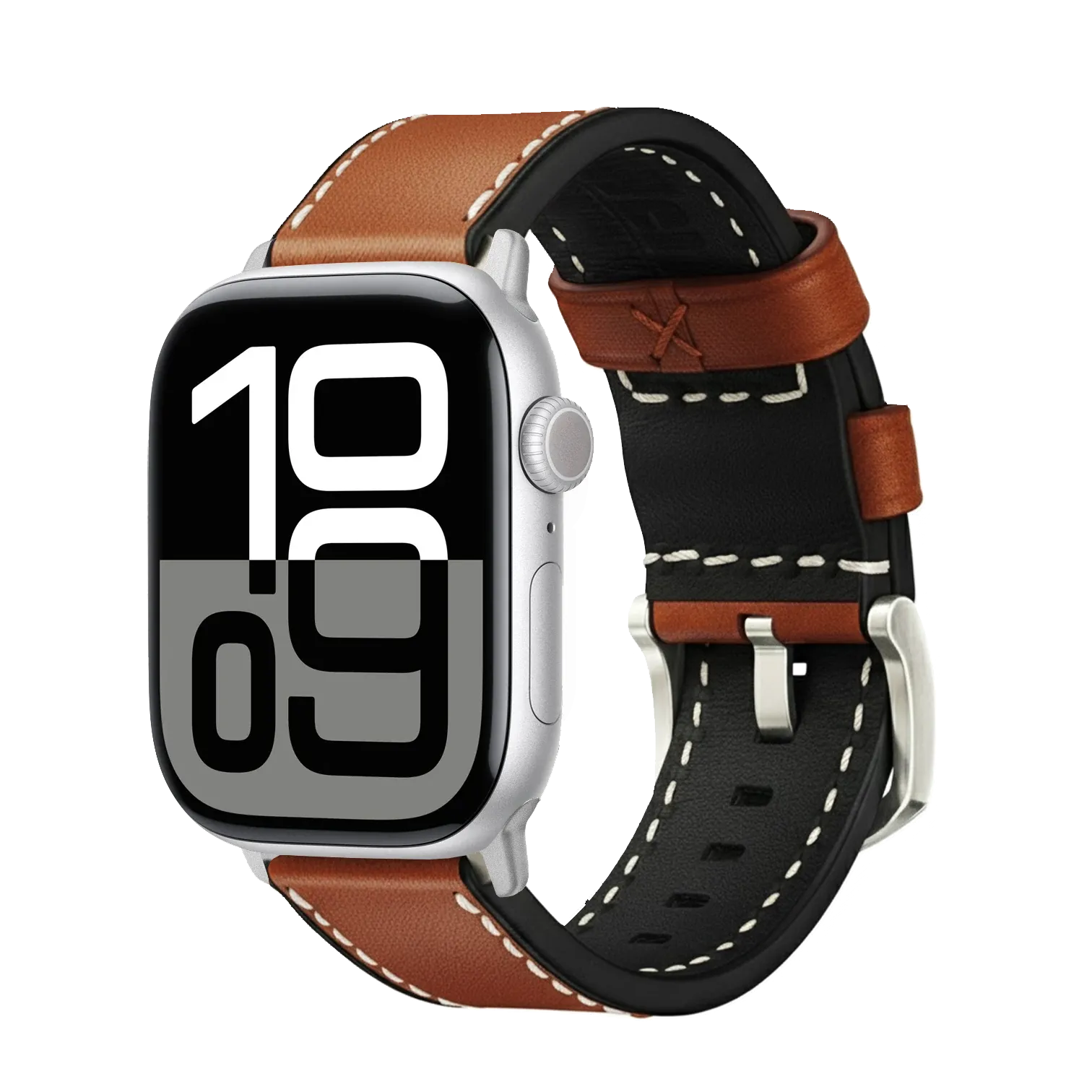 Hellbraun mit Kontrastnaht / 42mm / Silber Matt