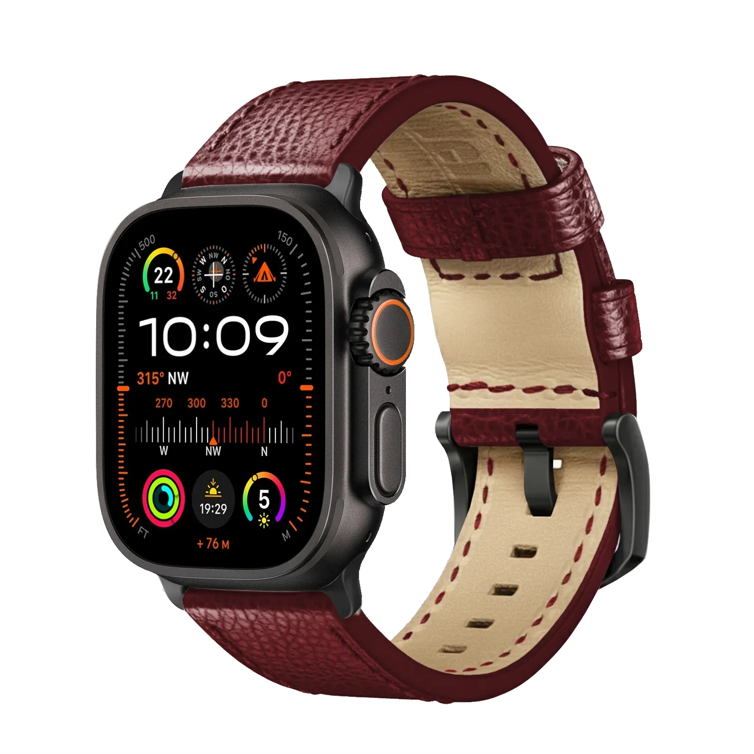 Bordeaux / Ultra/46mm/45mm + Faltschließe / Schwarz Matt