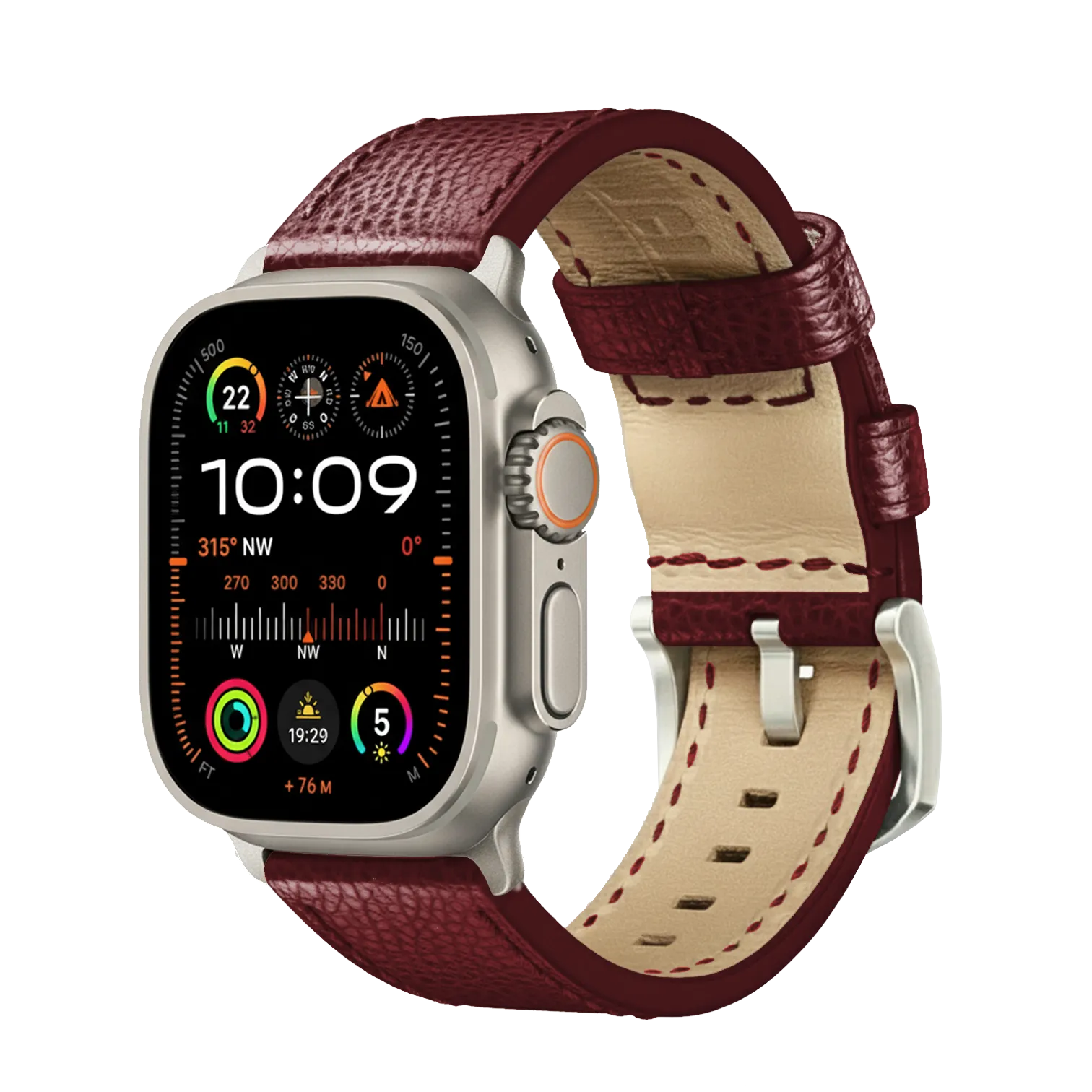Bordeaux / Ultra/46mm/45mm + Faltschließe / Silber Matt