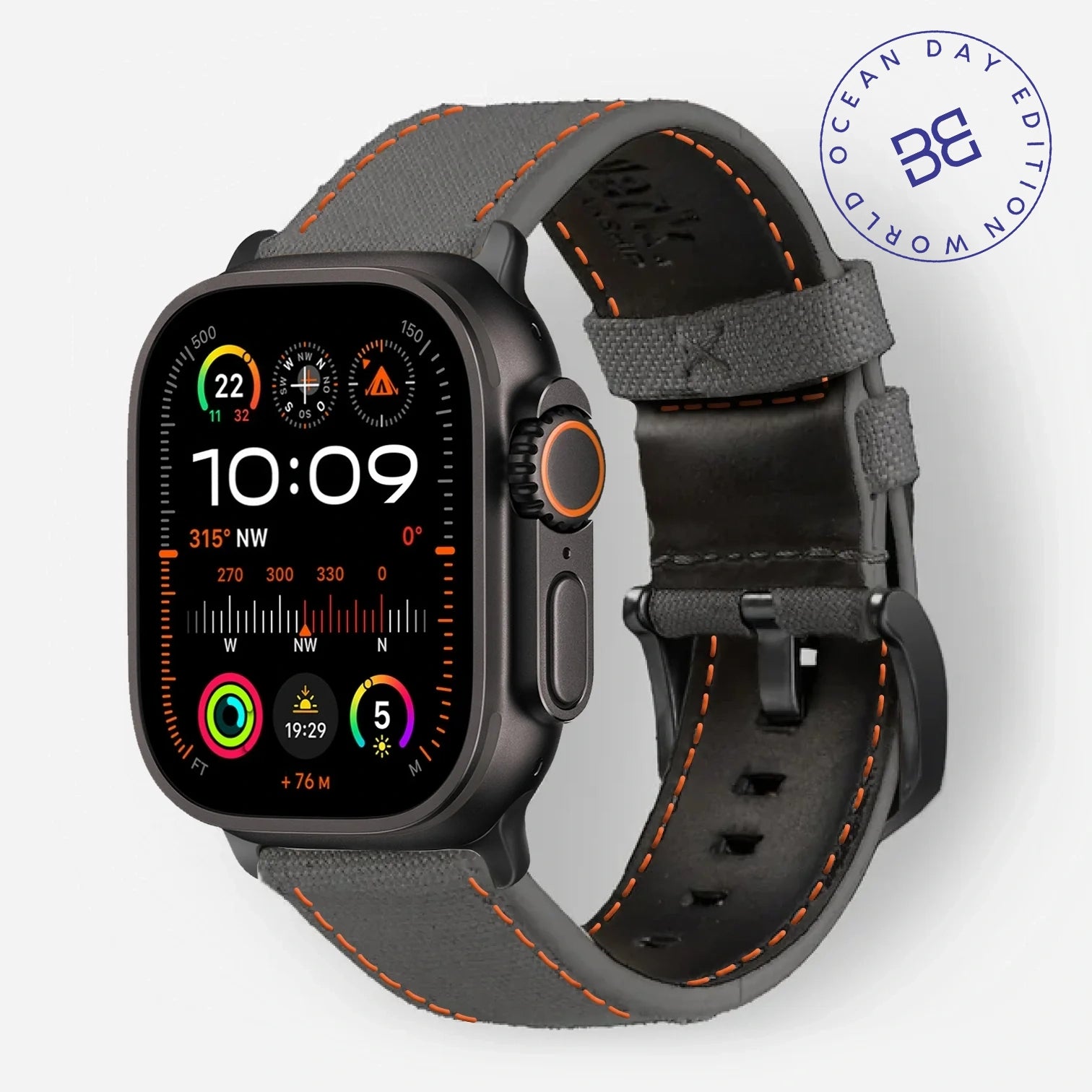 Schiefer mit orangener Naht / Ultra/46mm/45mm / Schwarz EN