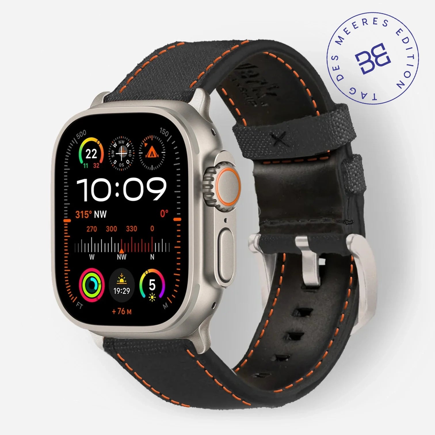Schwarz mit orangener Naht / Ultra/46mm/45mm / Silber