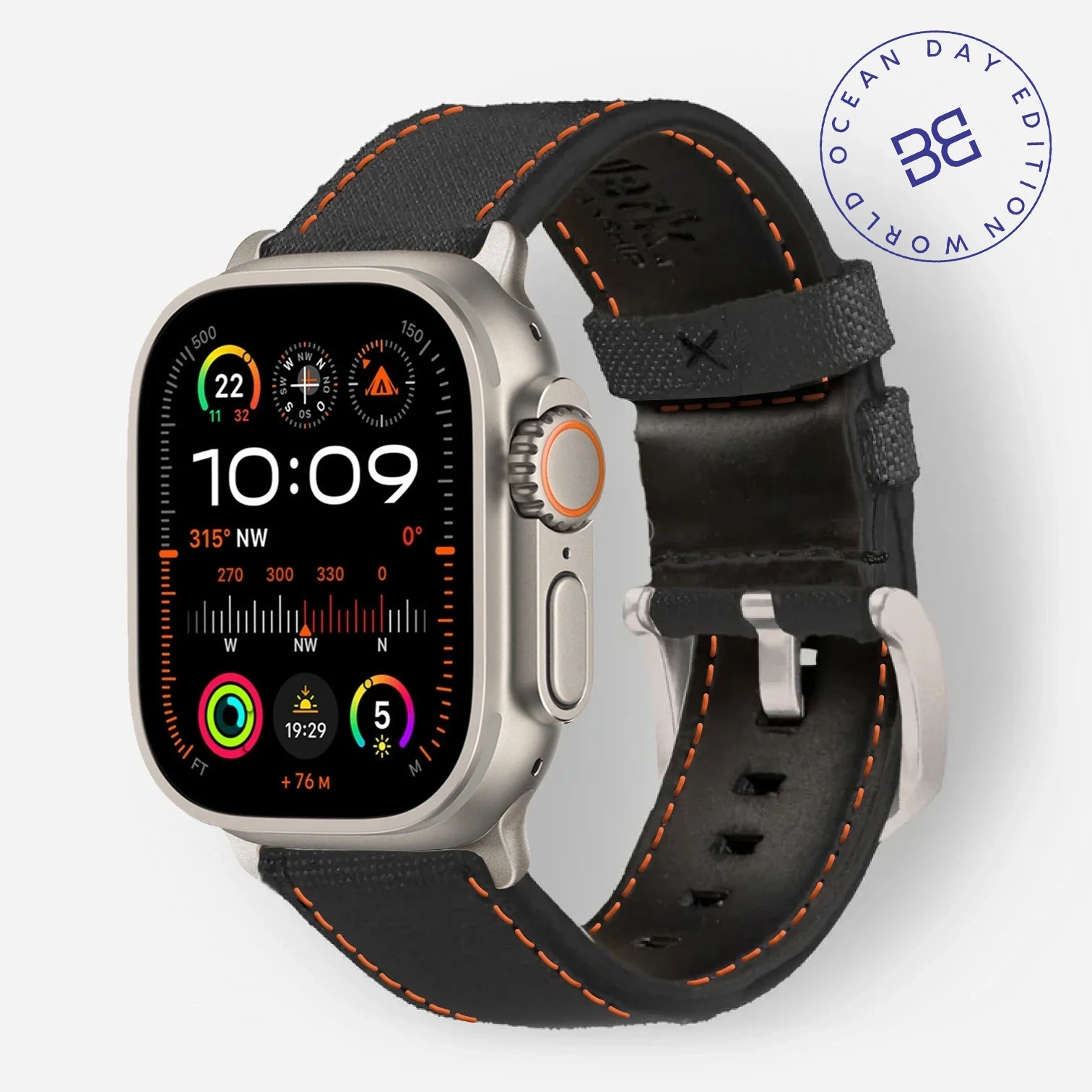 Schwarz mit orangener Naht / Ultra/46mm/45mm / Silber EN