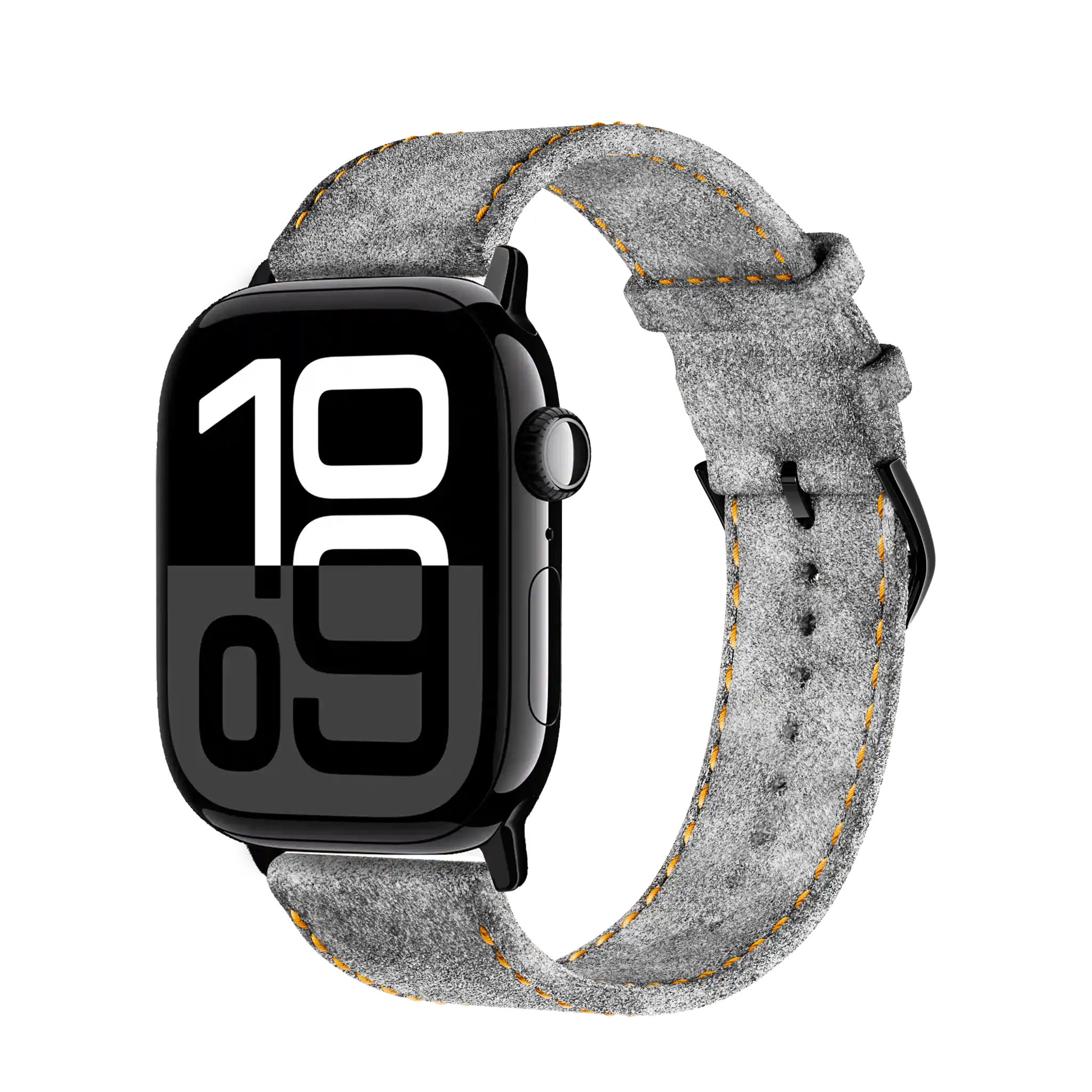 Light Grey mit orangener Naht / 46mm / Aluminium Diamantschwarz