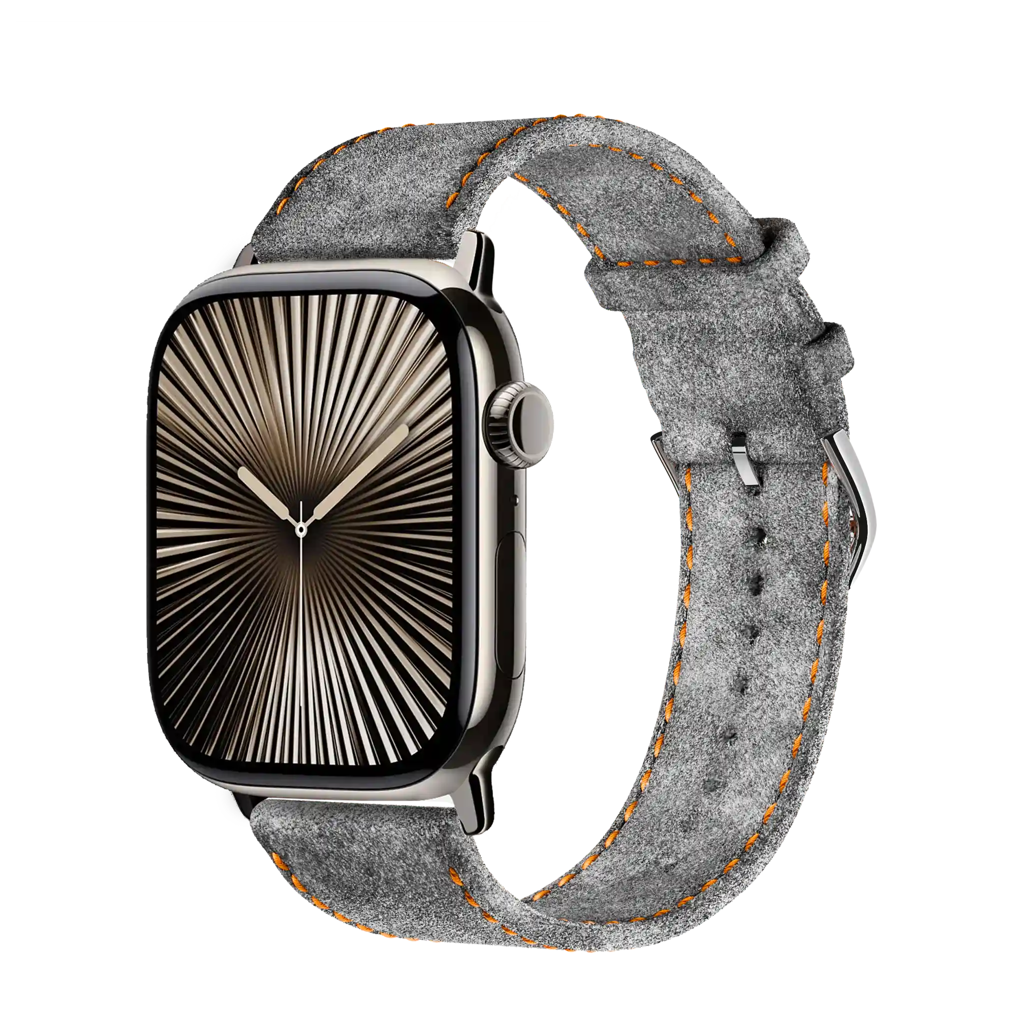 Light Grey mit orangener Naht / 45mm / Edelstahl Silber