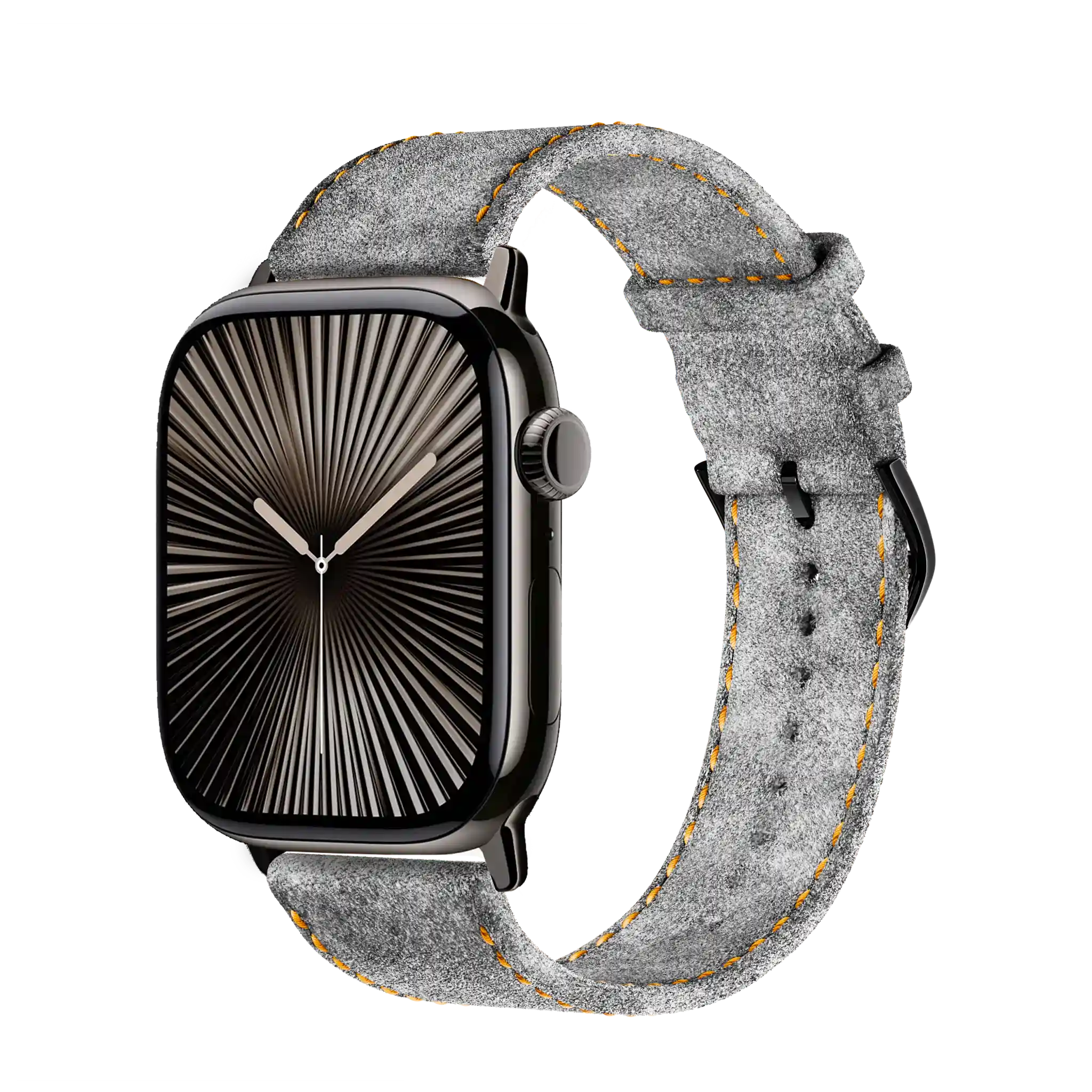 Light Grey mit orangener Naht / 45mm / Edelstahl Graphit