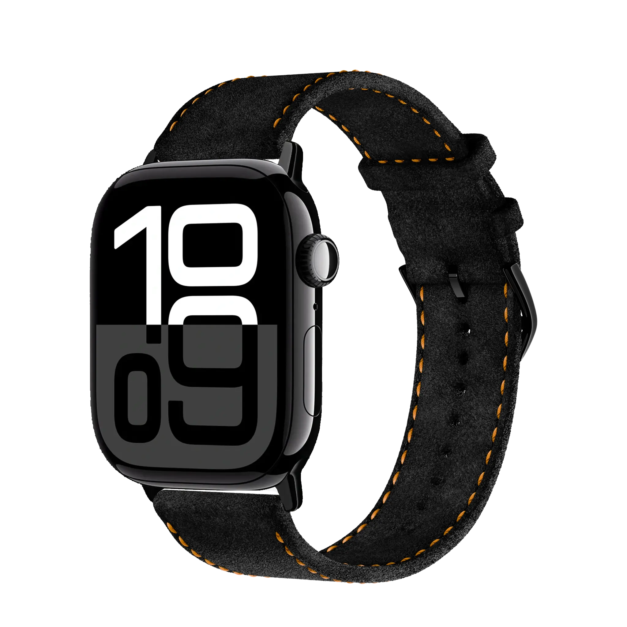 Tiefschwarz mit orangener Naht / 45mm / Aluminium Mitternacht
