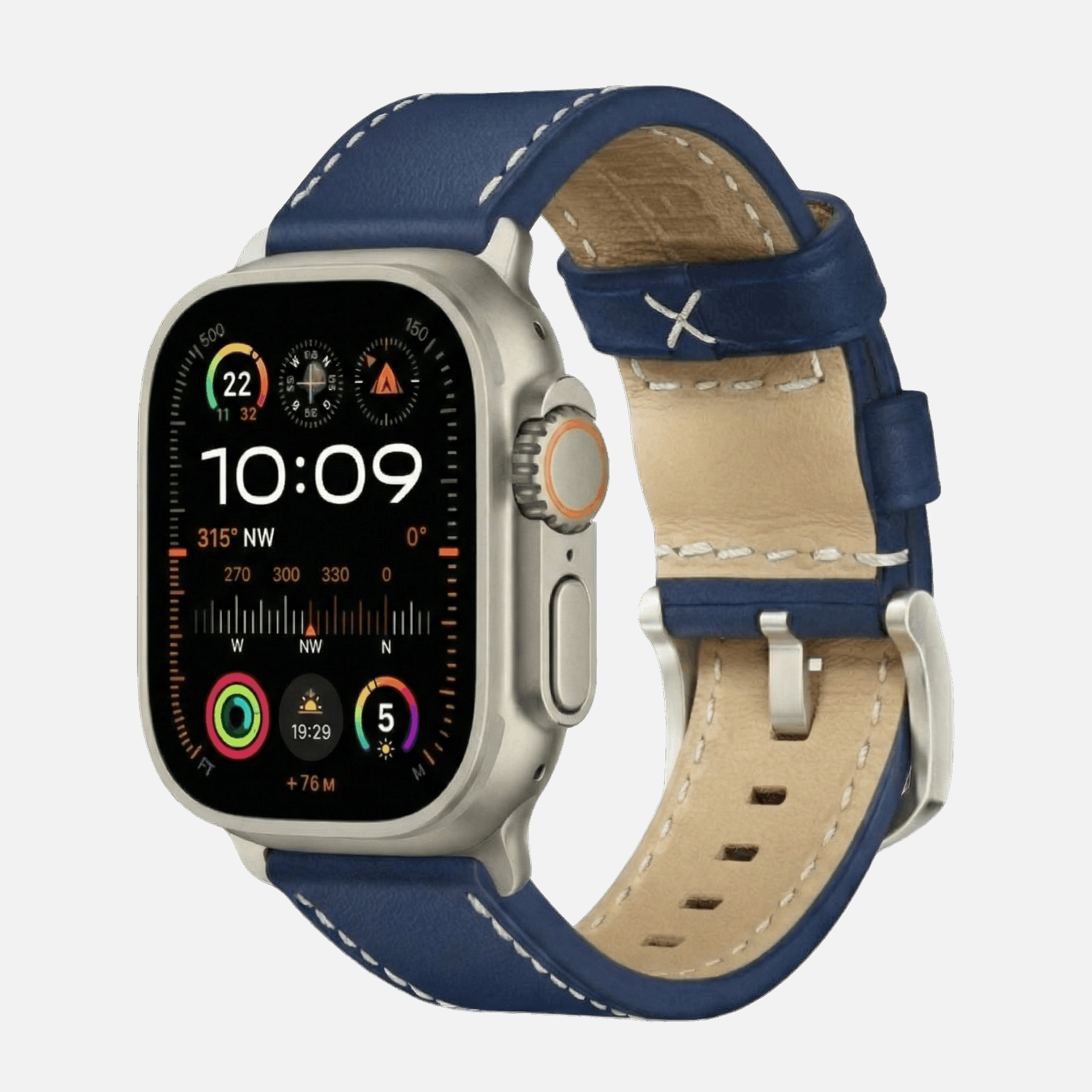 Blau mit Kontrastnaht / Ultra/46mm/45mm / Silber Matt